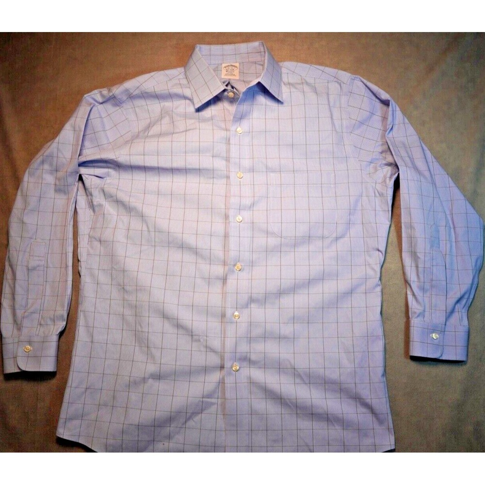 Brooks Brothers Dress Shirt 16 32 Classic Non Iron Blue Plaid Supima Cotton Mens